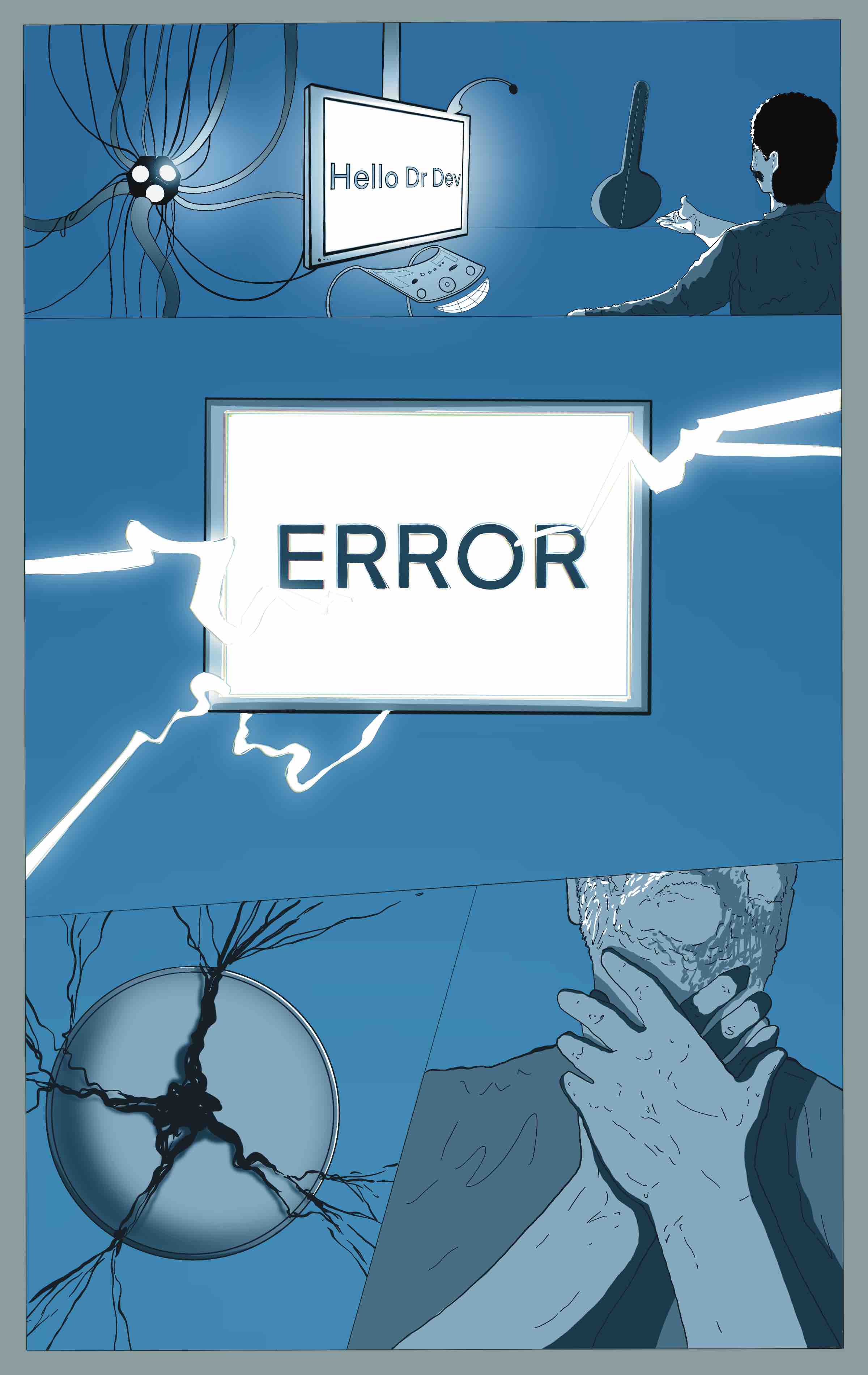 Fig. 3. PURS1 commits suicide, Dr Dev is shocked, The Medusa virus is on the rise