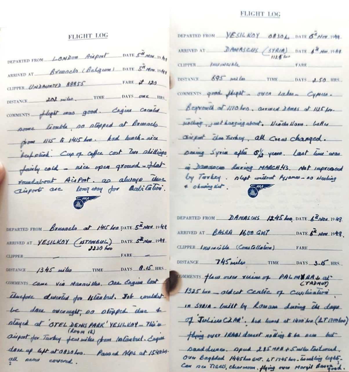 Figure 5. R.G Hyder’s travel feedback cards from his journal, travelling back to London in 1949 for an anniversary and celebration event, dinner for the veterans of the Battle of Alamein. R.G Hyder’s WWII Journalnal
