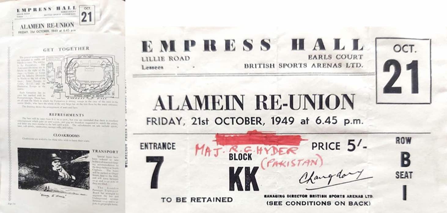 Figure 6. Ticket and inside of the Alamein Anniversary Invite. R.G Hyder’s WWII Journal