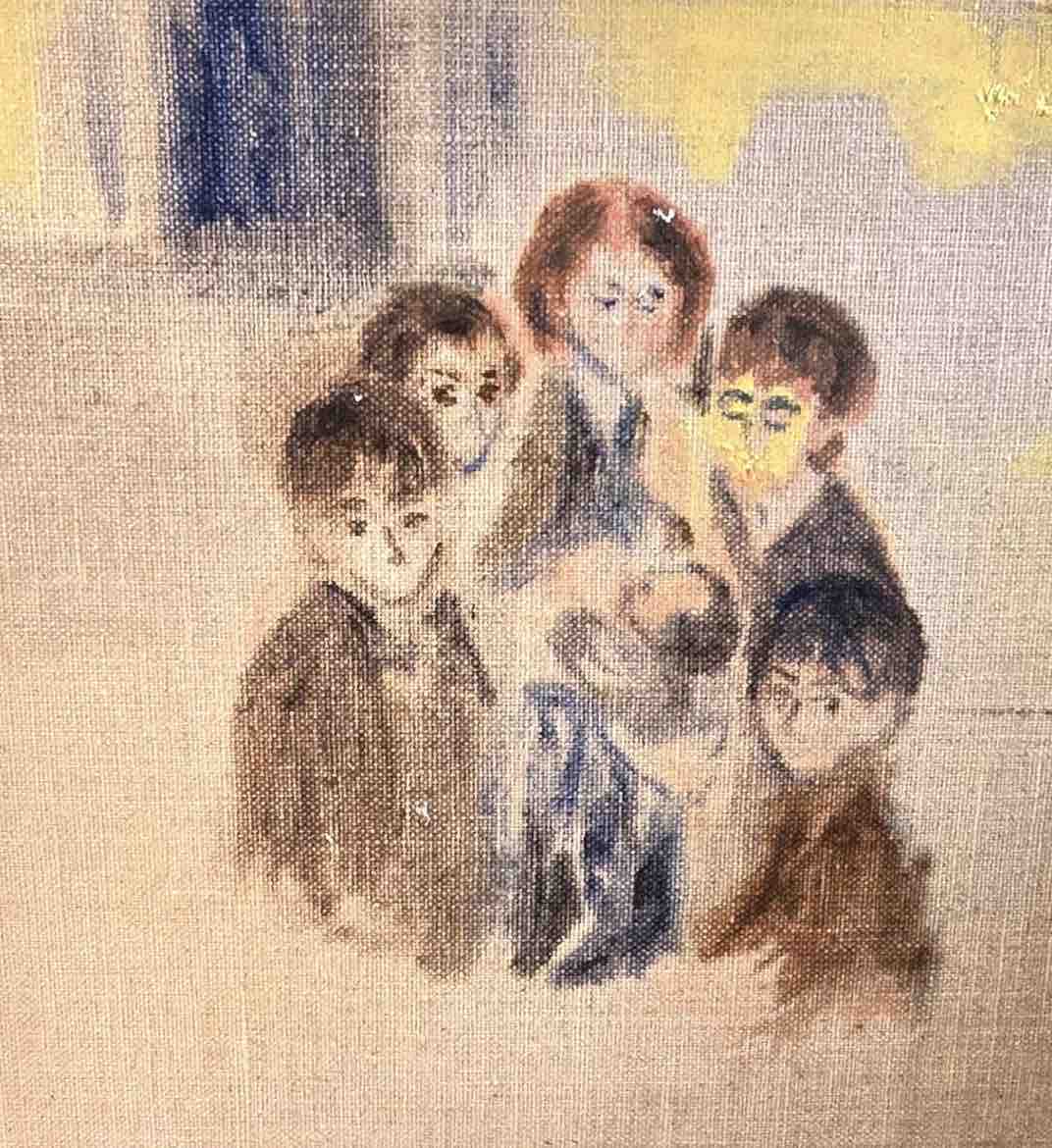 Figure 7. J with Sehr and the boys 1987, March 2024 / oil washes on linen board